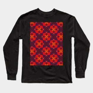 Four Eyed Robot Face Looking Red Orange Pattern  - WelshDesignsTP005 Long Sleeve T-Shirt